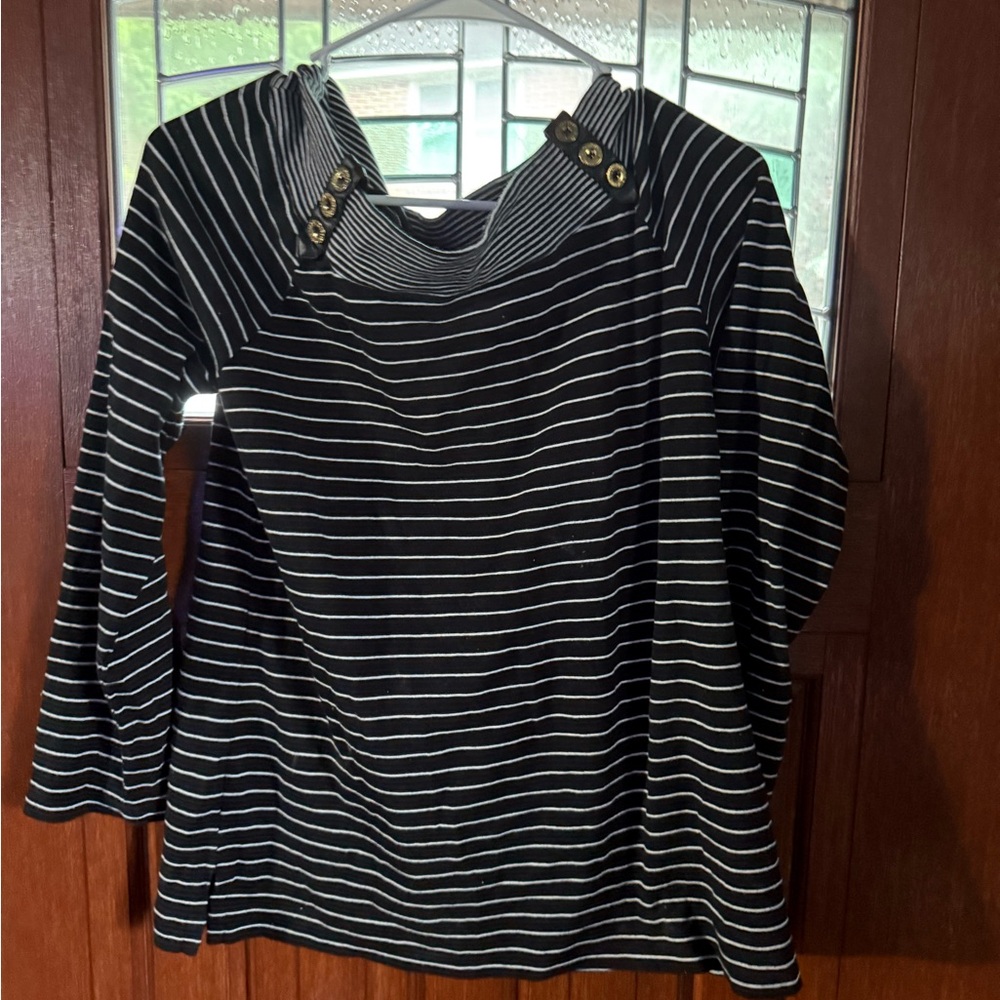 Jones New York Black and White Sailor Collar Sweatshirt